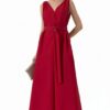 Solid color all-match V-neck pleated vest dress (non-detachable belt)