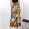 Silk satin abstract print thin high waisted hip fishtail skirt