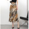 Silk satin abstract print thin high waisted hip fishtail skirt