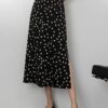 Polka dot floral high waist slimming slit A-line skirt
