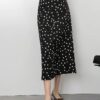 Polka dot floral high waist slimming slit A-line skirt