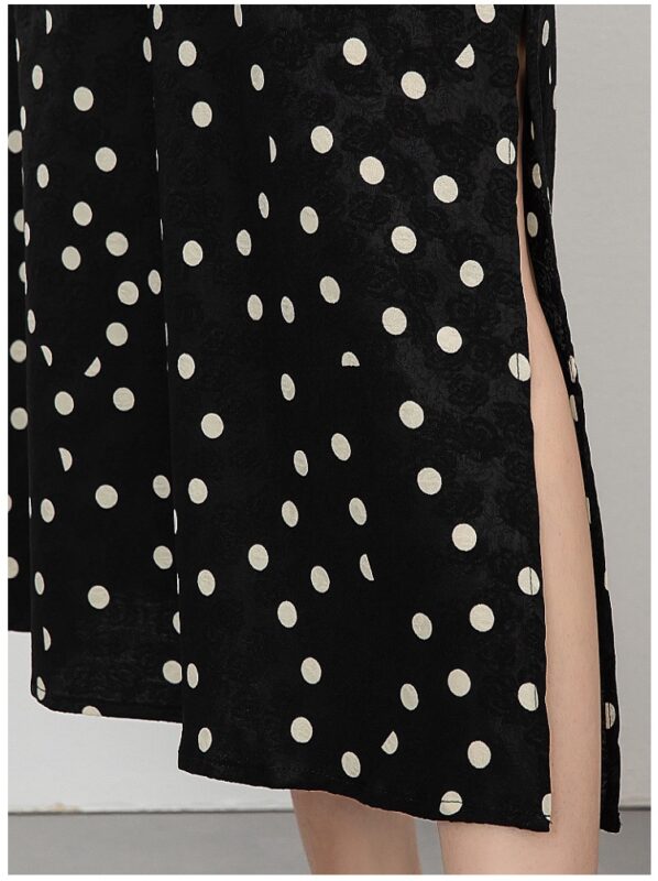 Polka dot floral high waist slimming slit A-line skirt