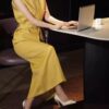 Elegant Linen Vest and Skirt Two-piece Set (With Belt)