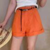 Beaded Belt Casual Linen Shorts (With Belt)