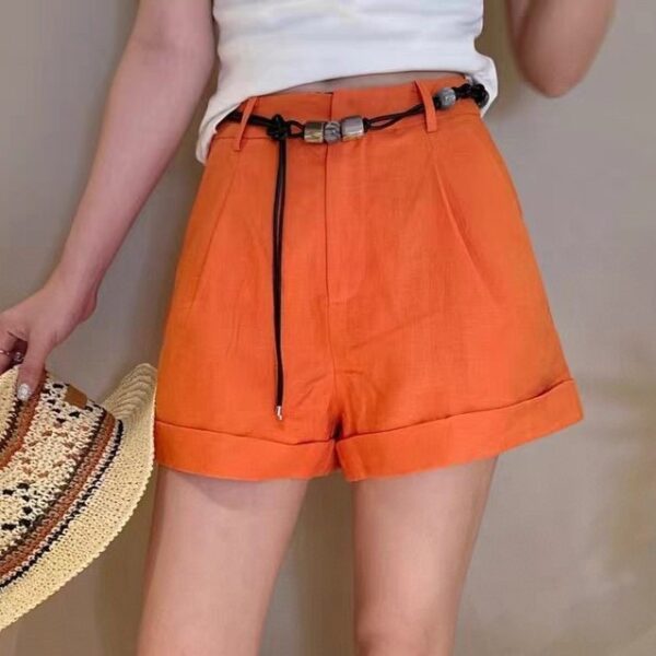 Beaded Belt Casual Linen Shorts (With Belt)