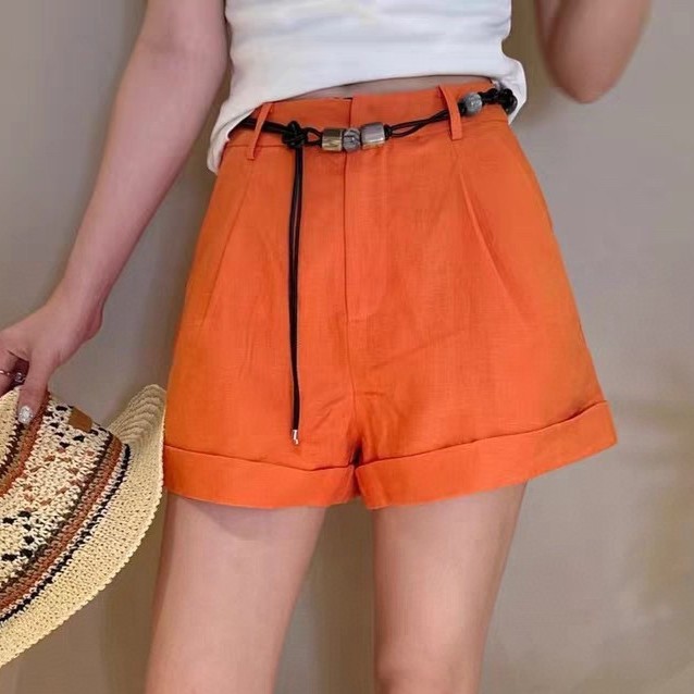 Beaded Belt Casual Linen Shorts (With Belt)