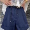Beaded Belt Casual Linen Shorts (With Belt)