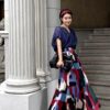 Artistic retro contrast color cotton printed semi-elastic high waist skirt