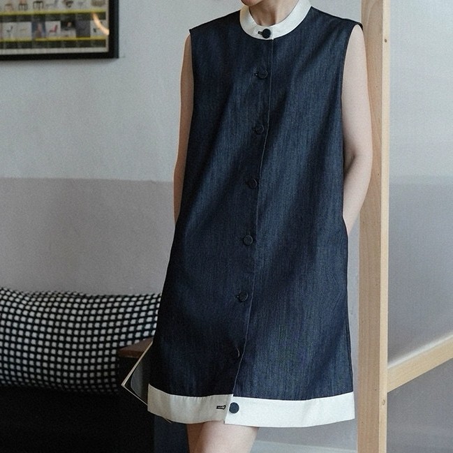 Sleeveless contrast vest casual denim dress