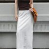 Loose Linen Plain High Waist Skirt
