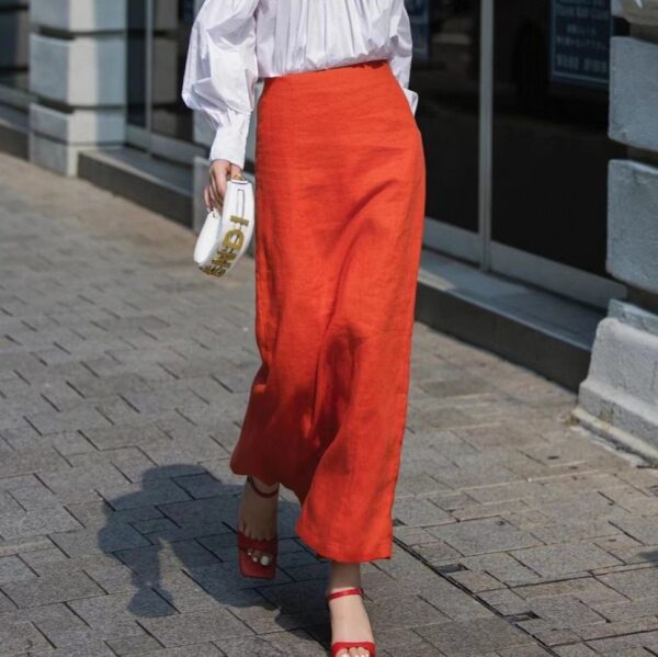Loose Linen Plain High Waist Skirt