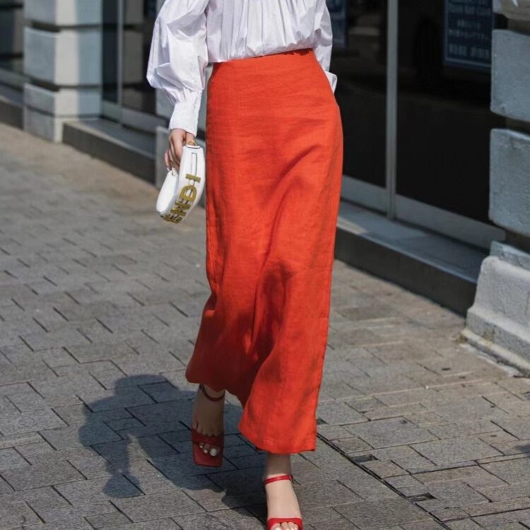 Loose Linen Plain High Waist Skirt