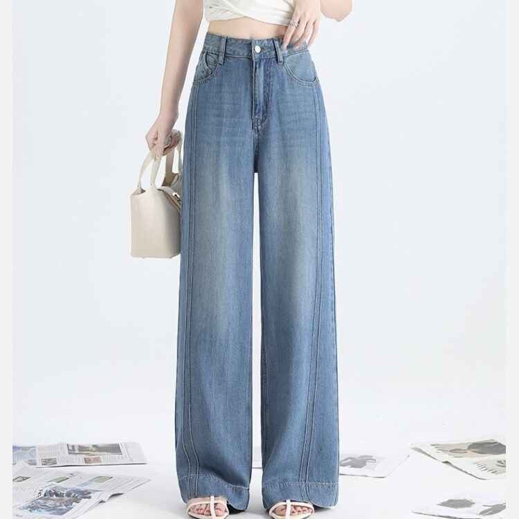 Lyocell Tencel Side Straight Wide Leg Jeans
