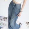 Lyocell Tencel Side Straight Wide Leg Jeans