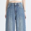 Lyocell Tencel Side Straight Wide Leg Jeans