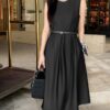 French Hepburn style three-dimensional tailored black dress (without belt)