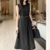 French Hepburn style three-dimensional tailored black dress (without belt)