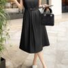 French Hepburn style three-dimensional tailored black dress (without belt)