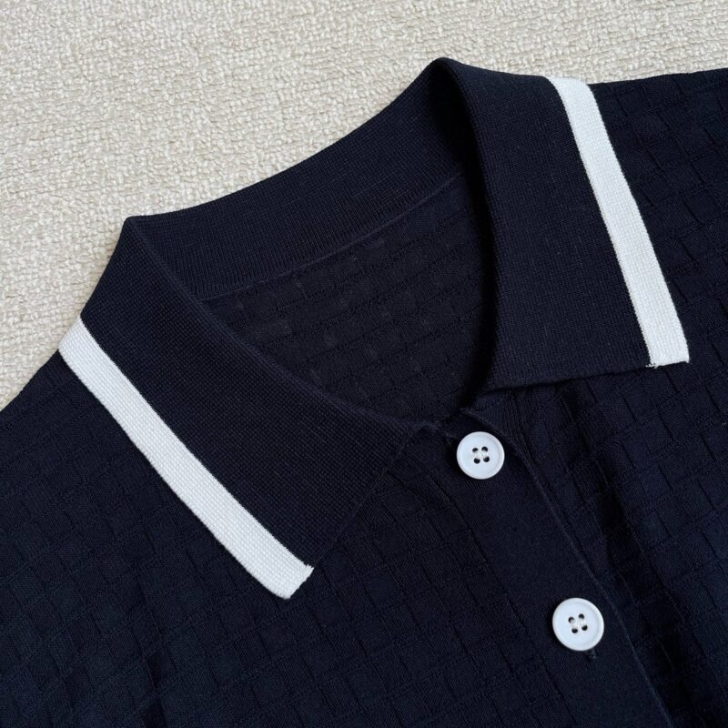 Classic Contrast Collar Short Sleeve Mesh Cardigan
