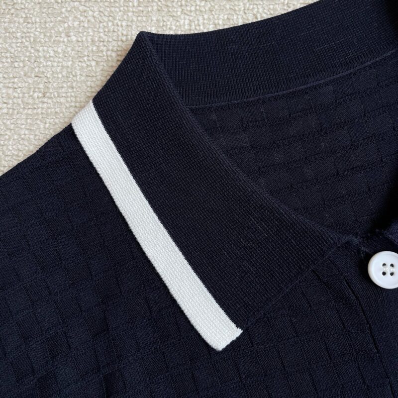 Classic Contrast Collar Short Sleeve Mesh Cardigan