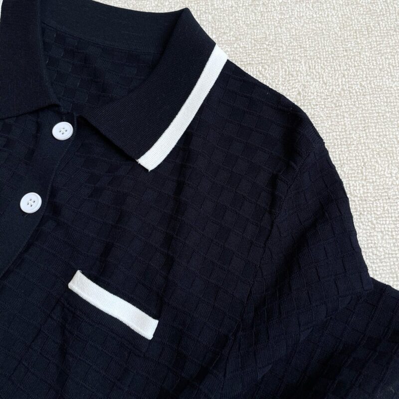Classic Contrast Collar Short Sleeve Mesh Cardigan