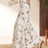 Satin white printed fishtail skirt