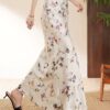 Satin white printed fishtail skirt