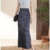 Acetate satin jacquard straight hip skirt