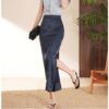 Acetate satin jacquard straight hip skirt