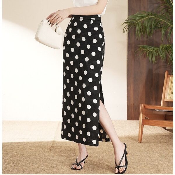 High waist slim fit polka dot straight hip skirt