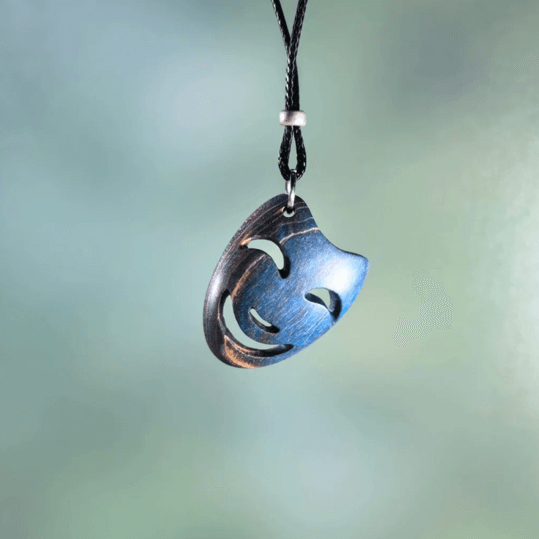 Hand Carved Stabilized Wood Mask Necklace