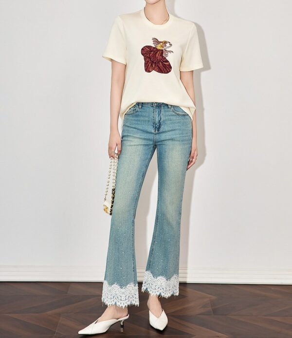 3D Goldfish Sequin Embroidery High Stretch T shirt 2
