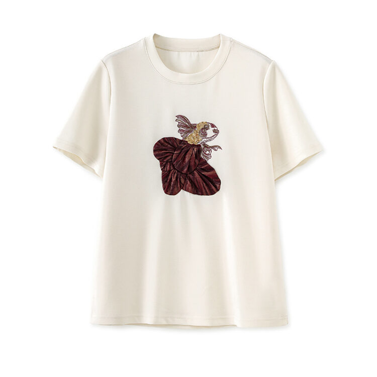 3D Goldfish Sequin Embroidery High Stretch T-shirt