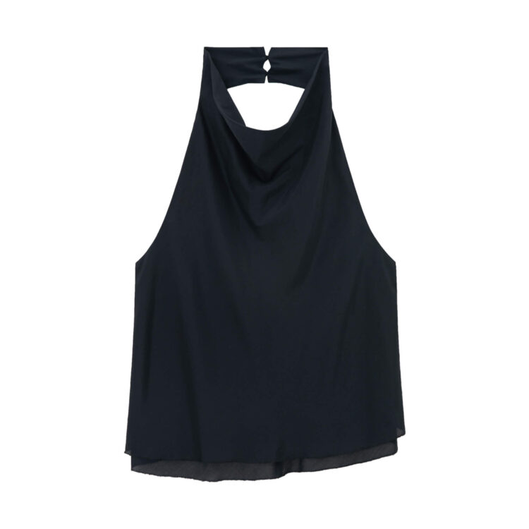 Acetate Double-layered Hem Backless Top