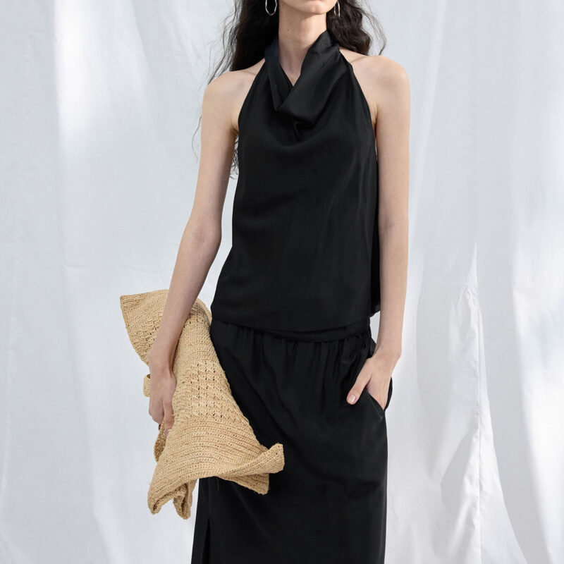 Acetate Double layered Hem Backless Top 7