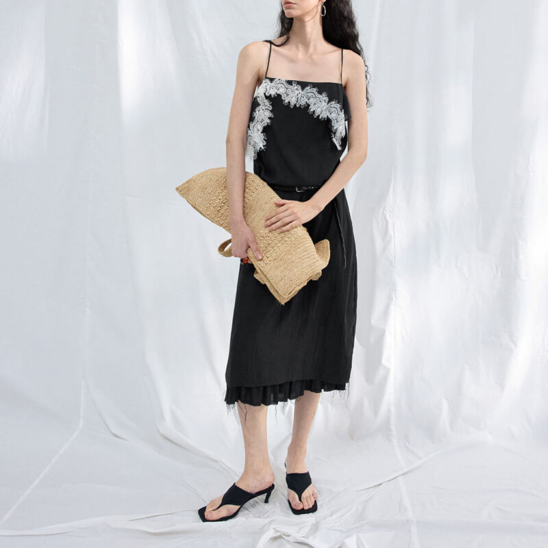 Acetate Lace Trim Spaghetti Strap Dre 12