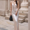 Acetate Satin Wrinkle-free Camisole Backless Long Slim-fitting Evening Gown
