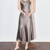 Acetate satin V-neck elegant waist-cinching suspender dress