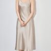 Acetate satin V-neck elegant waist-cinching suspender dress