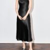 Acetate satin V-neck elegant waist-cinching suspender dress