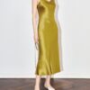 Acetate satin V-neck elegant waist-cinching suspender dress
