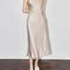 Acetate satin V-neck elegant waist-cinching suspender dress