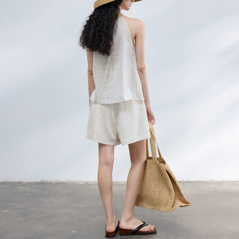 Agate Bead Striped Linen Camisole Top 10