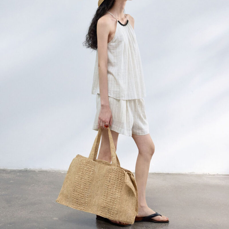 Agate Bead Striped Linen Camisole Top 3
