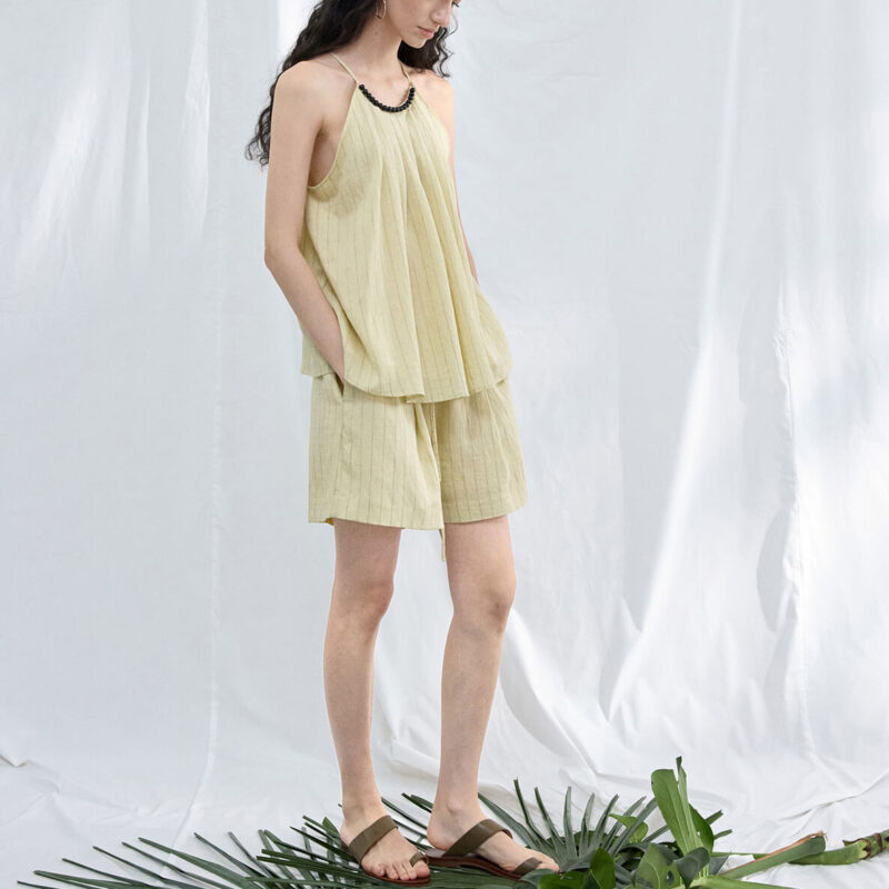 Agate Bead Striped Linen Camisole Top 4