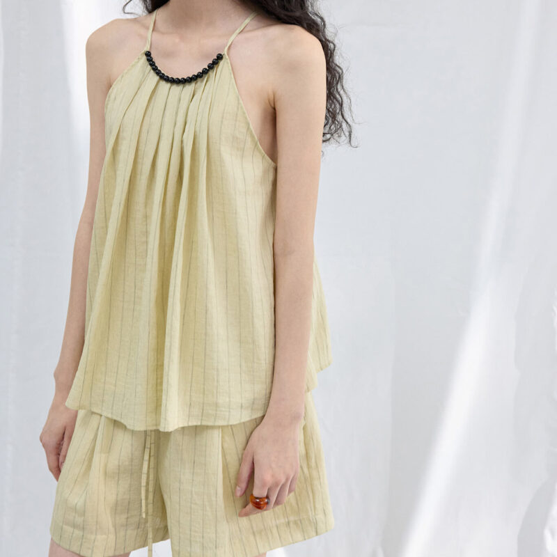 Agate Bead Striped Linen Camisole Top 5