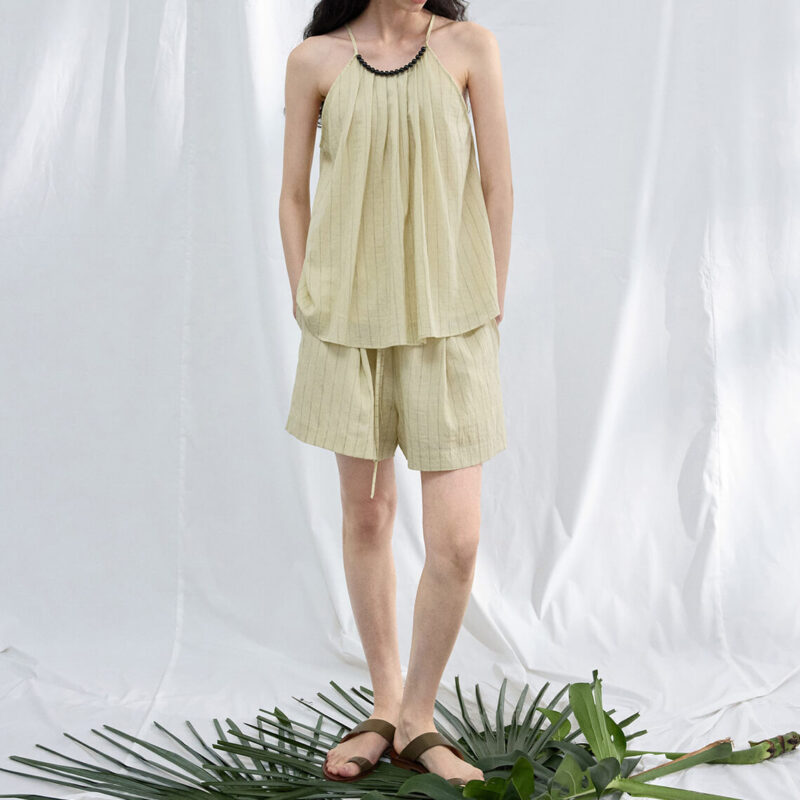 Agate Bead Striped Linen Camisole Top 6