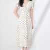 Apricot Polka Dot Puff Sleeve Lace Dress 5