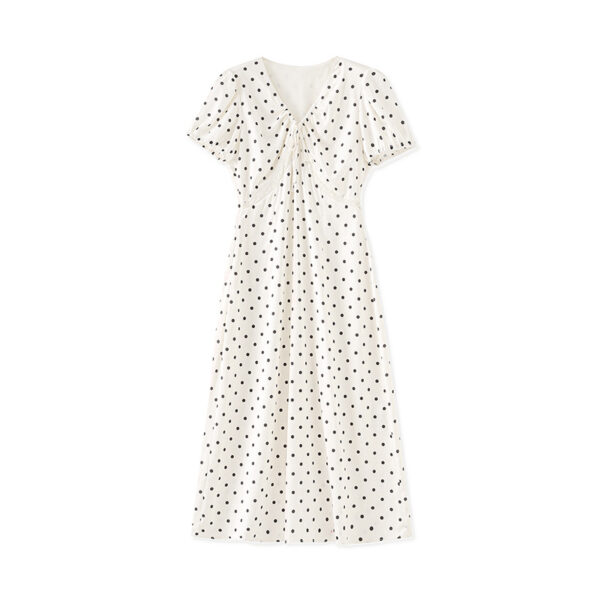 Apricot Polka Dot Puff Sleeve Lace Dress ss
