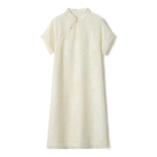 Apricot Silk Jacquard Cheongsam 1